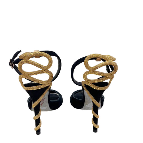 Rene Caovilla Margot Embellished Suede Sandals Snake Strass Stiletto Heel Evening Shoes for Women Heeled Luxury Designer Ankle Wraparound Shoe Factory Footwear