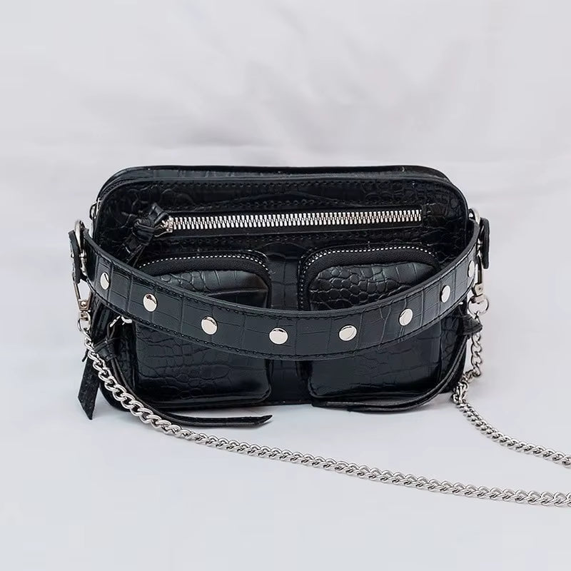 Fashion Stylish Black Crossbody PU Leather Purse Mini Luxury Bags Designer Clutches for Women Vintage Chain Pockets Purse