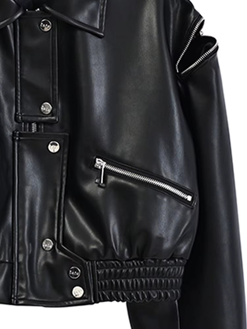 Spring Short Black Blue Faux Leather Jackets for Women Long Sleeve Zipper Runway Fashion Designer Luxury Clothes 2022