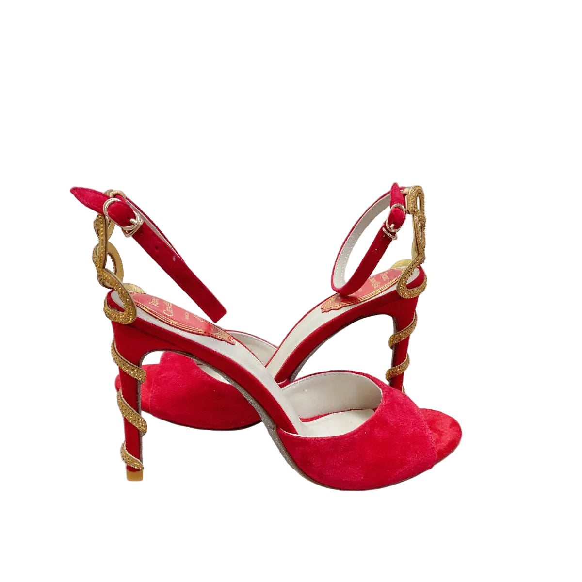 Rene Caovilla Margot Embellished Suede Sandals Snake Strass Stiletto Heel Evening Shoes for Women Heeled Luxury Designer Ankle Wraparound Shoe Factory Footwear