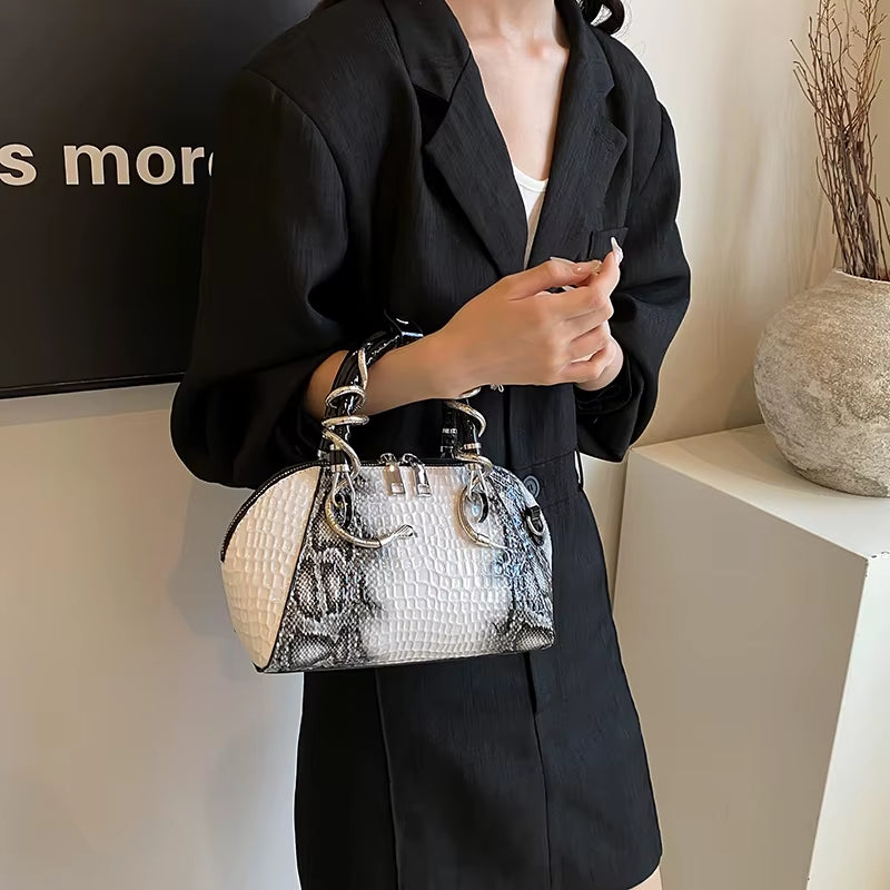 MOODS Designer Luxury Bags for Women Crocodile Pattern Top-Handle Shell Bag with Snake Hardware Wild Shoulder Crossbody Handbags