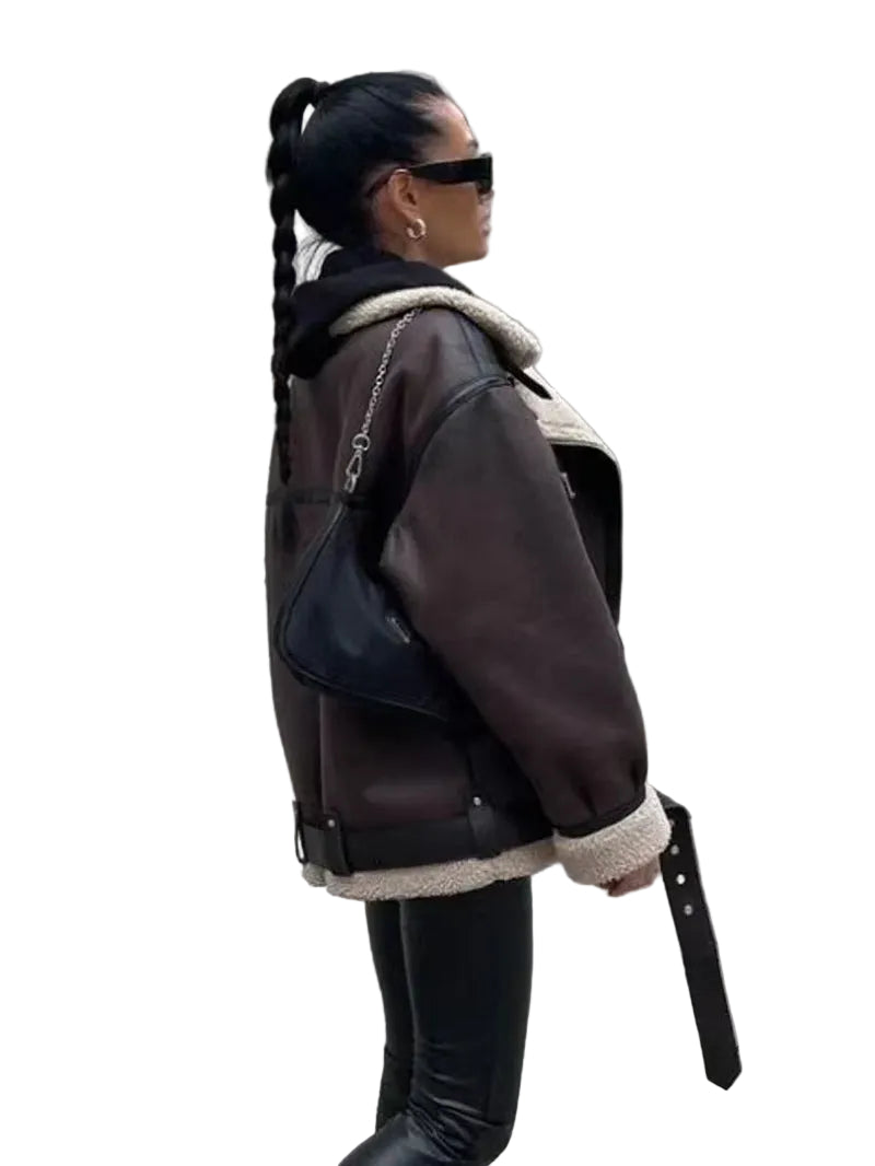 Winter New Coats and Jackets Warm Faux Leather Jacket Thick Oversize Outerwear Long Sleeve Luxury Women'S Jacket 2025