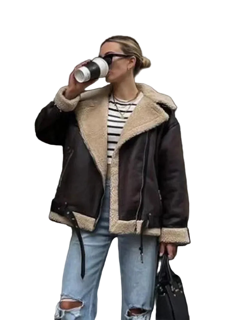 Winter New Coats and Jackets Warm Faux Leather Jacket Thick Oversize Outerwear Long Sleeve Luxury Women'S Jacket 2025