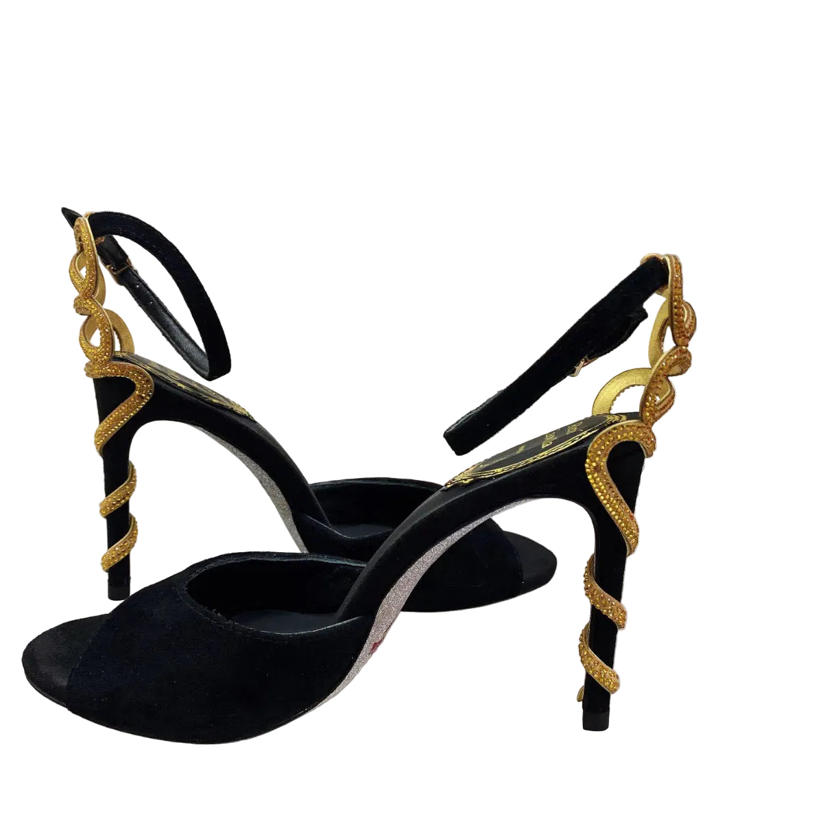 Rene Caovilla Margot Embellished Suede Sandals Snake Strass Stiletto Heel Evening Shoes for Women Heeled Luxury Designer Ankle Wraparound Shoe Factory Footwear