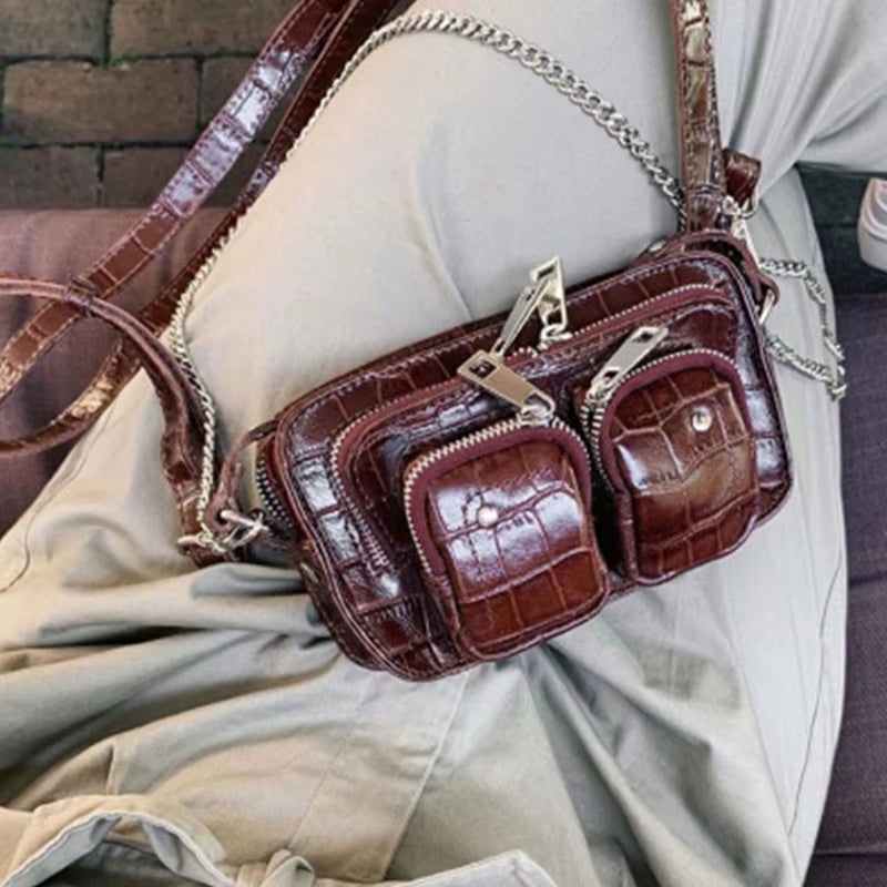 Fashion Stylish Black Crossbody PU Leather Purse Mini Luxury Bags Designer Clutches for Women Vintage Chain Pockets Purse