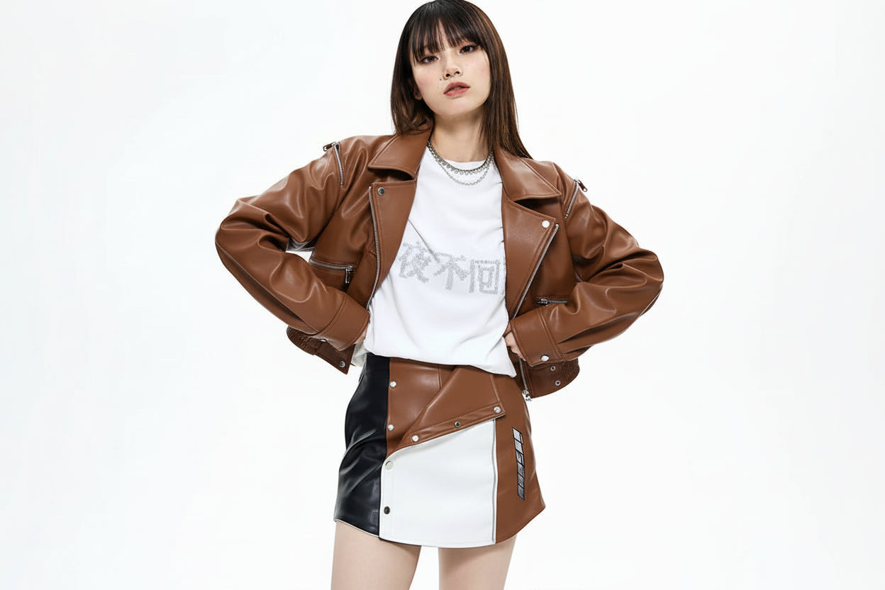 Spring Short Black Blue Faux Leather Jackets for Women Long Sleeve Zipper Runway Fashion Designer Luxury Clothes 2022