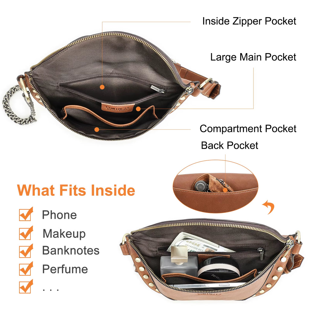 Contact'S Wholesale Fashion Womens Leather Chest Waist Bag Crossbody Fanny Pack for Women Ladies Stud Genuine Leather Belt Bag